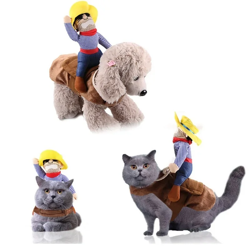 Ropa de jinete vaquero para perros y mascotas con sombrero, bonito traje para Halloween, Navidad, Festival, decoraciones para fiestas, cachorros, disfraz de Cosplay