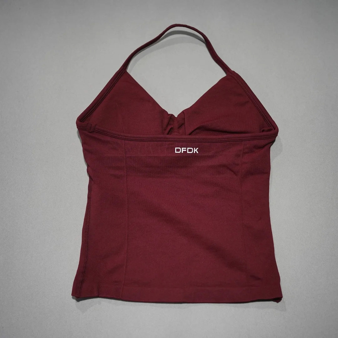 DFDK Chaleco deportivo con cuello en V para mujer, top de yoga sin mangas sin costuras, acolchado desmontable, ropa deportiva transpirable de ajuste delgado para gimnasio y correr
