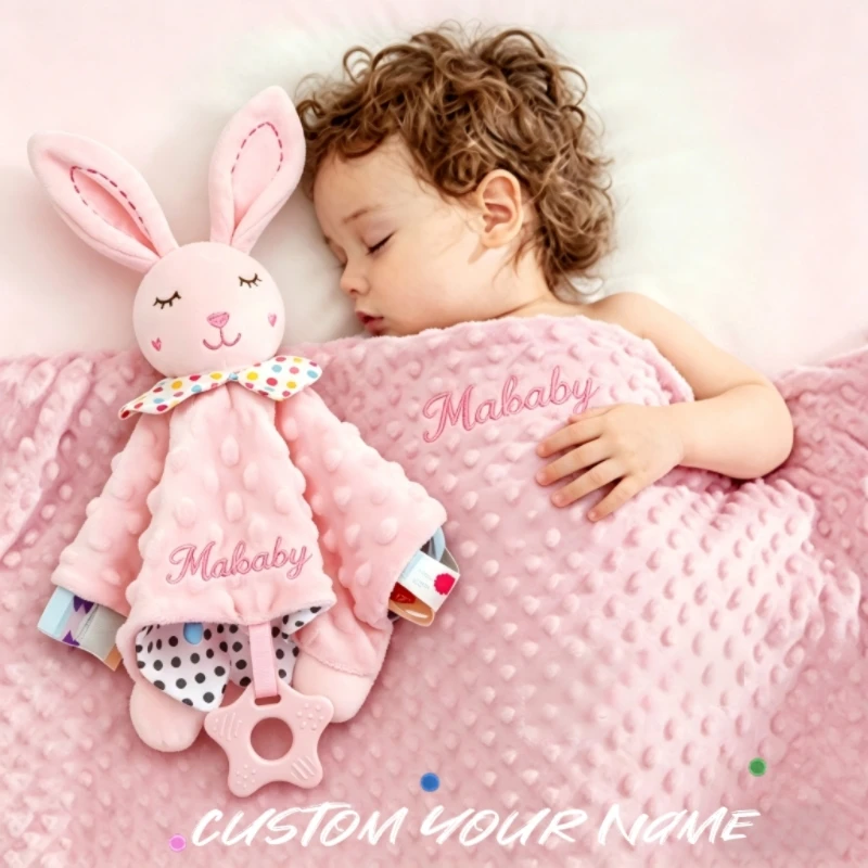 Manta Personalizada para Bebé Recién Nacido con Nombre, Juego de Envoltura para Cochecito con Puntos Minky, Toalla de Seguridad, Regalo para Bebé Niño