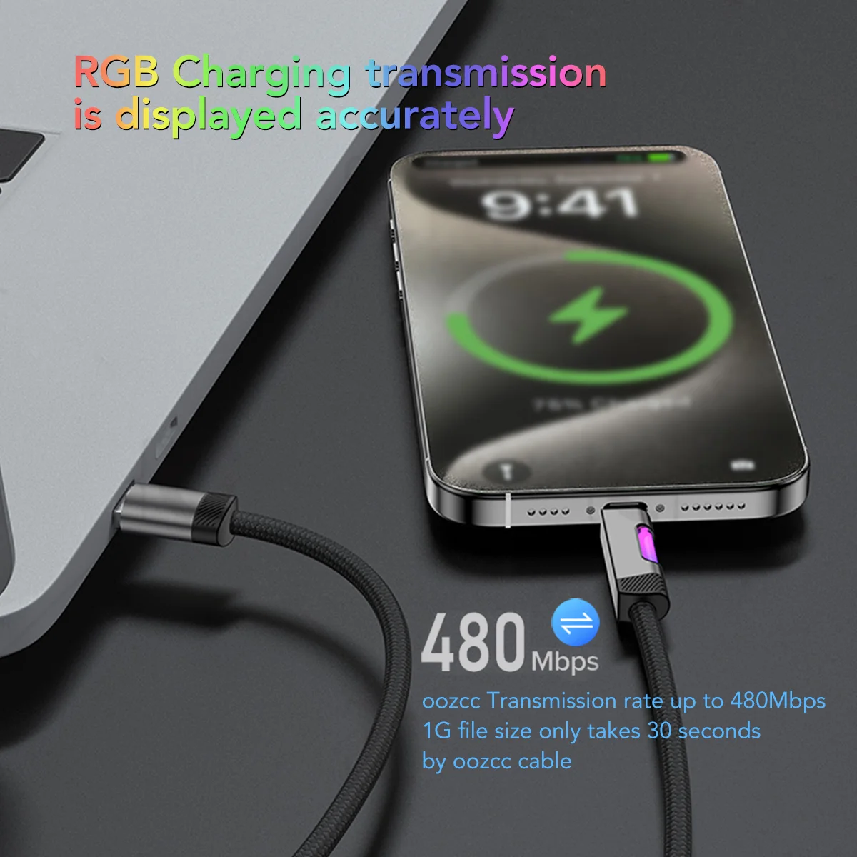 Cable de carga rápida RGB 120W 6A Cable de carga USB tipo C con luz ambiental RGB