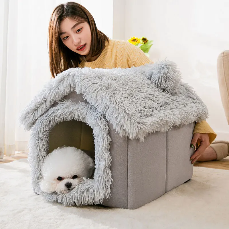 Perrera mediana para perros, casa para cachorros cómoda y suave para interiores, cama extraíble para perros pequeños, cueva, estera para dormir cálida para invierno, portátil