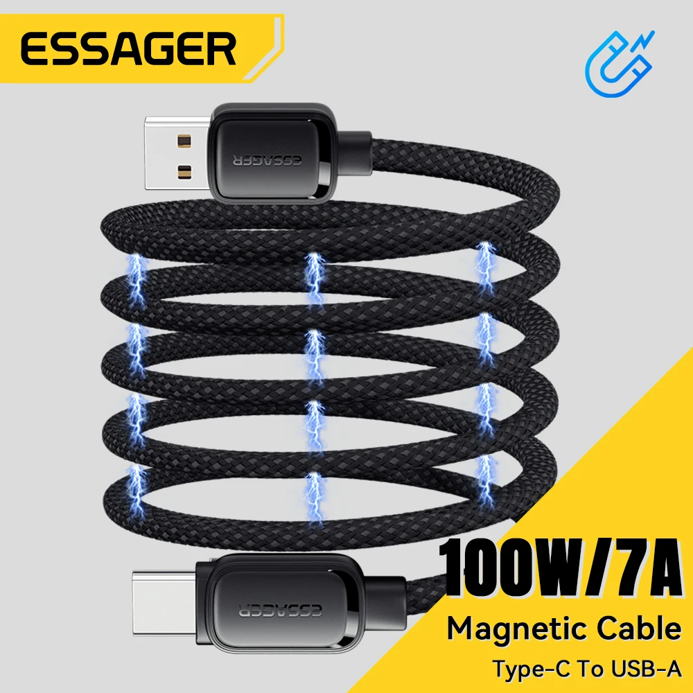 Essager 7A USB A a tipo C Cable de carga rápida 100W succión magnética Anti bobinado Cable de datos para iPhone 15 Huawei Xiaomi