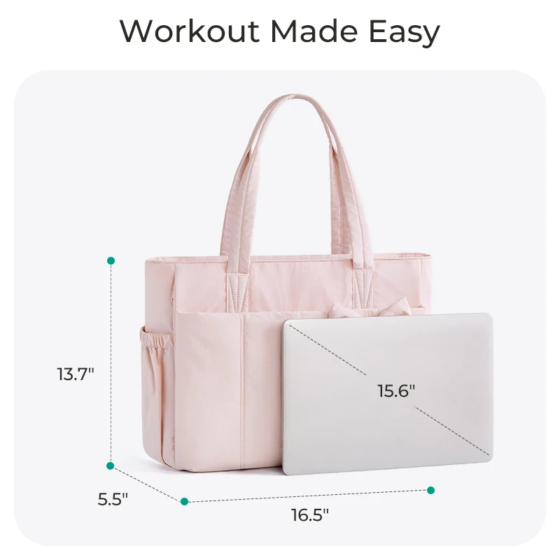 BAGSMART bolso de mano acolchado con lazo, bolsos de hombro acolchados informales para mujer, aptos para ordenador portátil de 15,6 pulgadas, bolsas de gimnasio para Yoga de gran capacidad