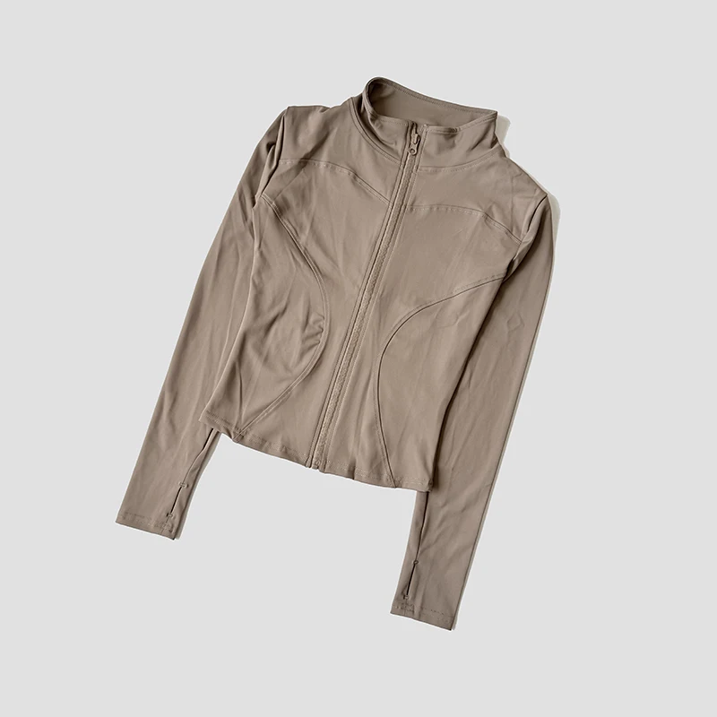 Chándal de Yoga para mujer, chaqueta deportiva de manga larga con cuello levantado, entrenamiento para correr, gimnasio, Fitness, traje a prueba de viento