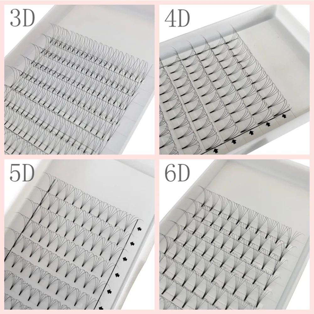 10 unids/lote 3D 4D 5D 6D ventiladores prefabricados pestañas extensiones de pestañas de tallo puntiagudo alta calidad prefabricadas Faned C D Curl Lash Bandejas
