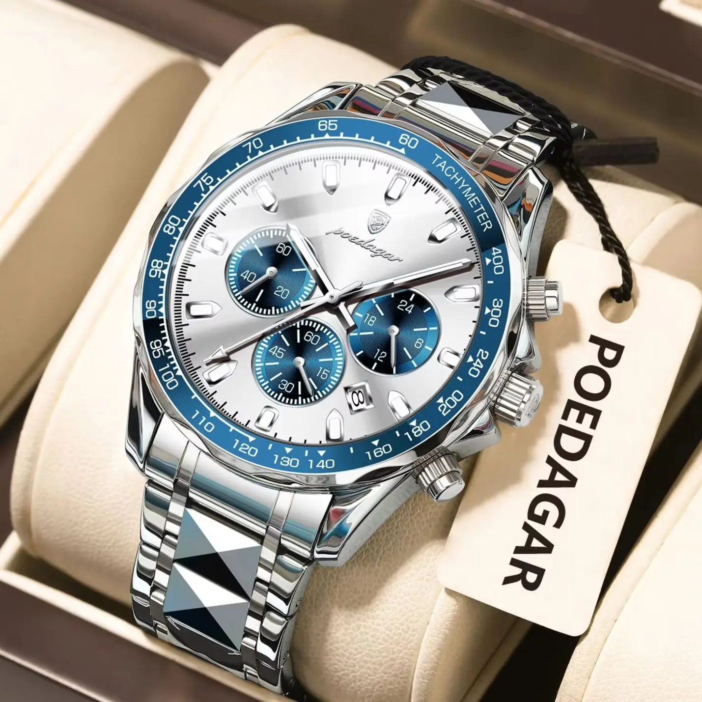 Reloj POEDAGAR de lujo para hombre, relojes luminosos resistentes al agua de acero inoxidable para hombre, cronógrafo con fecha, reloj de negocios de cuarzo para hombre