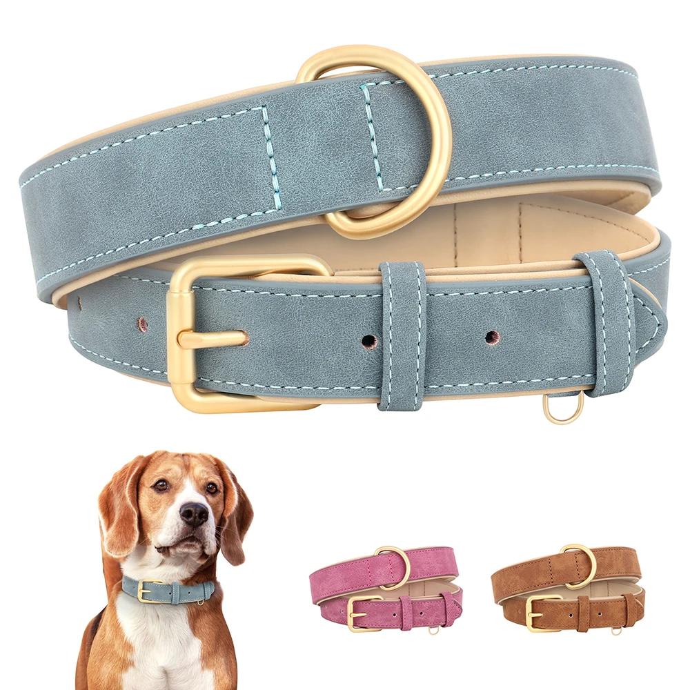 Collar de cuero para perros, collares duraderos para perros, Collar Pitbull acolchado suave para mascotas, ajustable para perros pequeños, medianos y grandes, productos para mascotas Pug