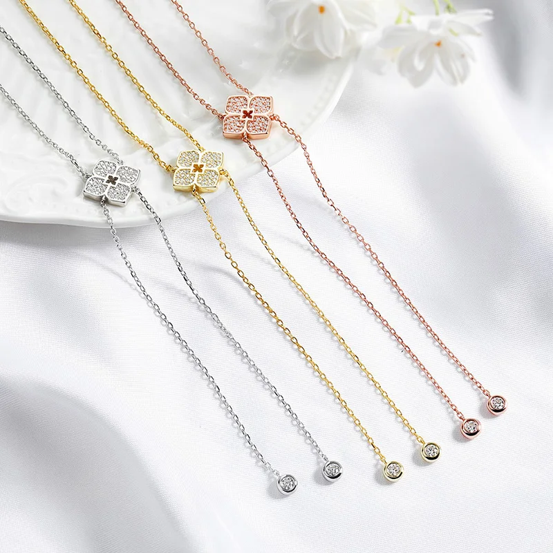 Smyoue-collares de moissanita con flores brillantes, cadena larga, regalo de boda para niñas, colgante de diamante de laboratorio, joyería de plata de ley 925
