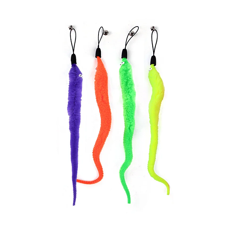 Divertidos juguetes interactivos para gatos, palo de teaser de plumas, caña de pescar retráctil de tres secciones, felpa colorida con campanas, suministros para mascotas