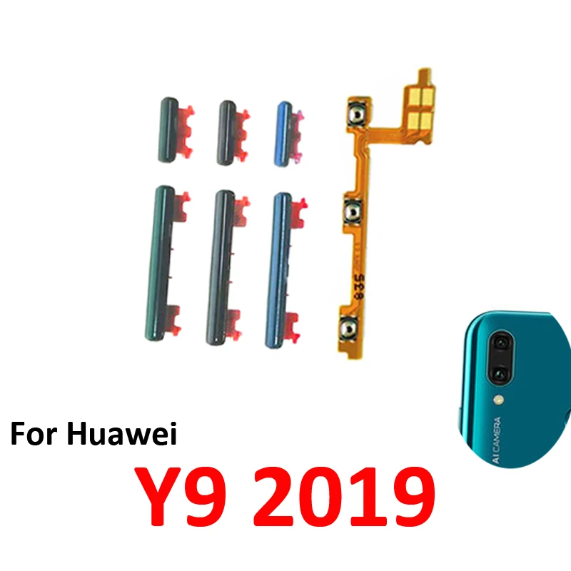Para Huawei Y9 2019, Nuevo Botón de Encendido/Apagado y Volumen, Tecla Externa Interna, Cable Flexible, Piezas de Repuesto, Negro, Verde, Azul