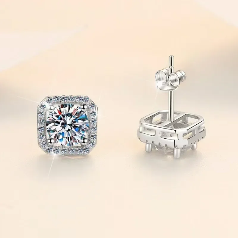 Pendientes de Diamantes, Pendientes de Moissanita, Pendientes Cuadrados, Joyería Elegante y Sencilla para Fiestas, Regalo para el Día de San Valentín