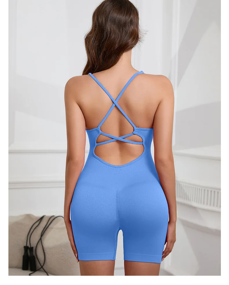 Mono de yoga sexy sin costuras color melocotón: tela de punto elástica y de secado rápido, almohadillas extraíbles, diseño a rayas, corte delgado para mujer