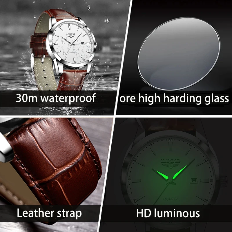 Reloj LIGE para Hombre, correa de cuero de moda, relojes para Hombre, deporte militar, calendario resistente al agua, relojes de pulsera de cuarzo, Reloj para Hombre