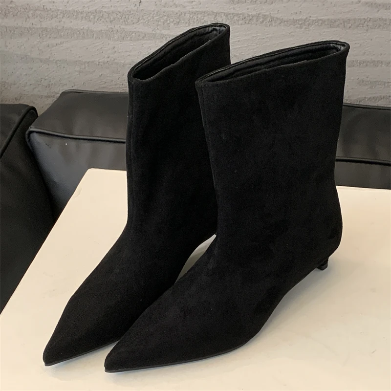 Otoño Invierno Vintage puntiagudos botines De Mujer diseñador fino Zapatos De tacón bajo Botas cortas modernas Zapatos De Mujer