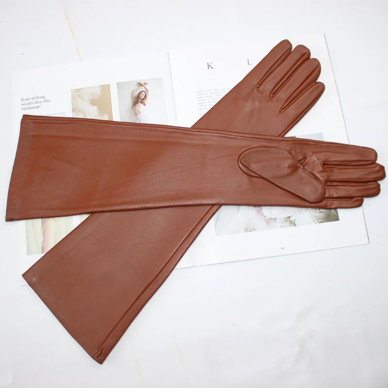 Nuevos guantes largos de piel de oveja para mujer, guantes de invierno de piel auténtica con forro de terciopelo cálido y versátil de Color sólido