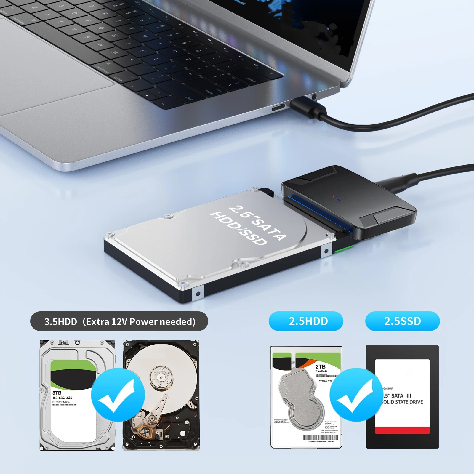 Cable SATA a USB 3.0 de hasta 6 Gbps para discos duros externos HDD/SSD de 2.5/3.5 pulgadas, adaptador SATA, cable USB 3.0 a SATA III
