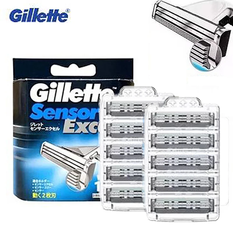 Cuchilla de afeitar para hombre Gillette Sensor Excel, cabezales de repuesto, afeitadora de barba, cuchillas de afeitadora de 2 capas para maquinilla de afeitar Vector 3