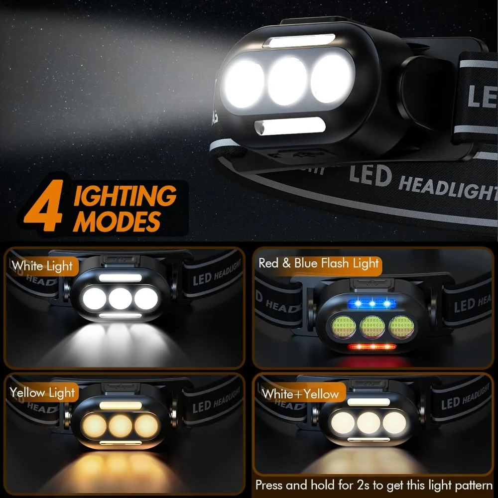 Linterna frontal Led recargable por Usb ultrabrillante con lámpara de cabeza blanca, roja y azul, resistente al agua IPX4