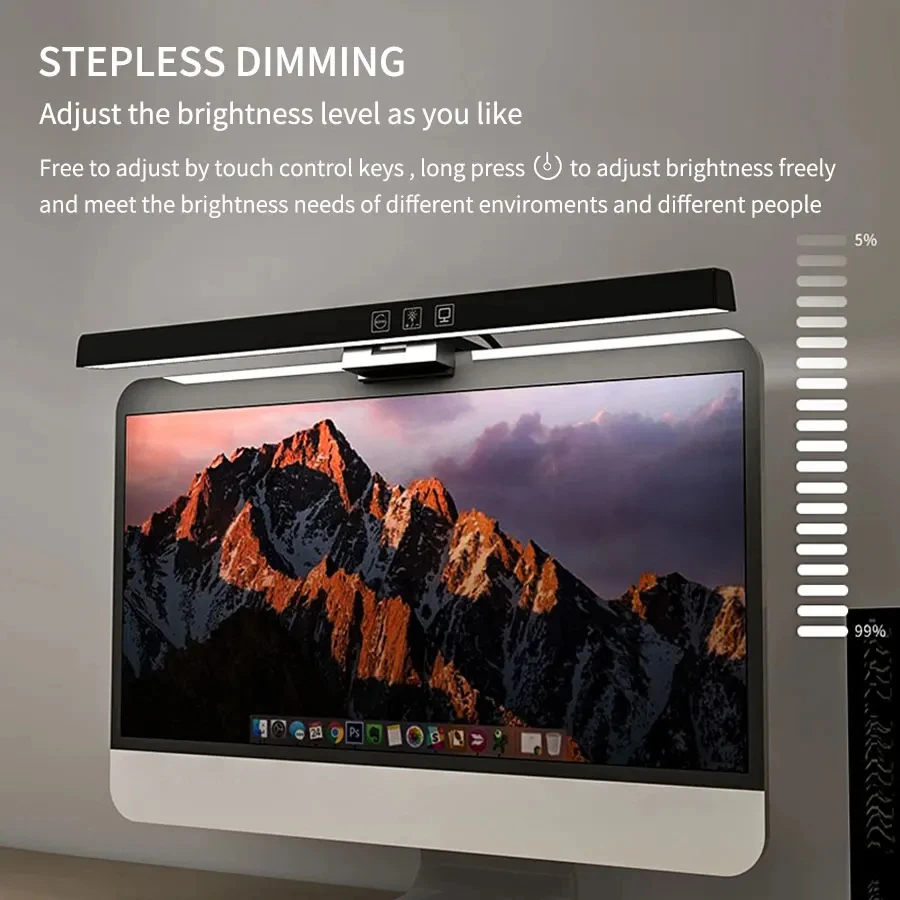 Barra de luz LED para Monitor, de 33cm lámpara de escritorio y 50cm, luces de Monitor de configuración para PC, pantalla de ordenador, lámpara de mesa de lectura, atenuación continua