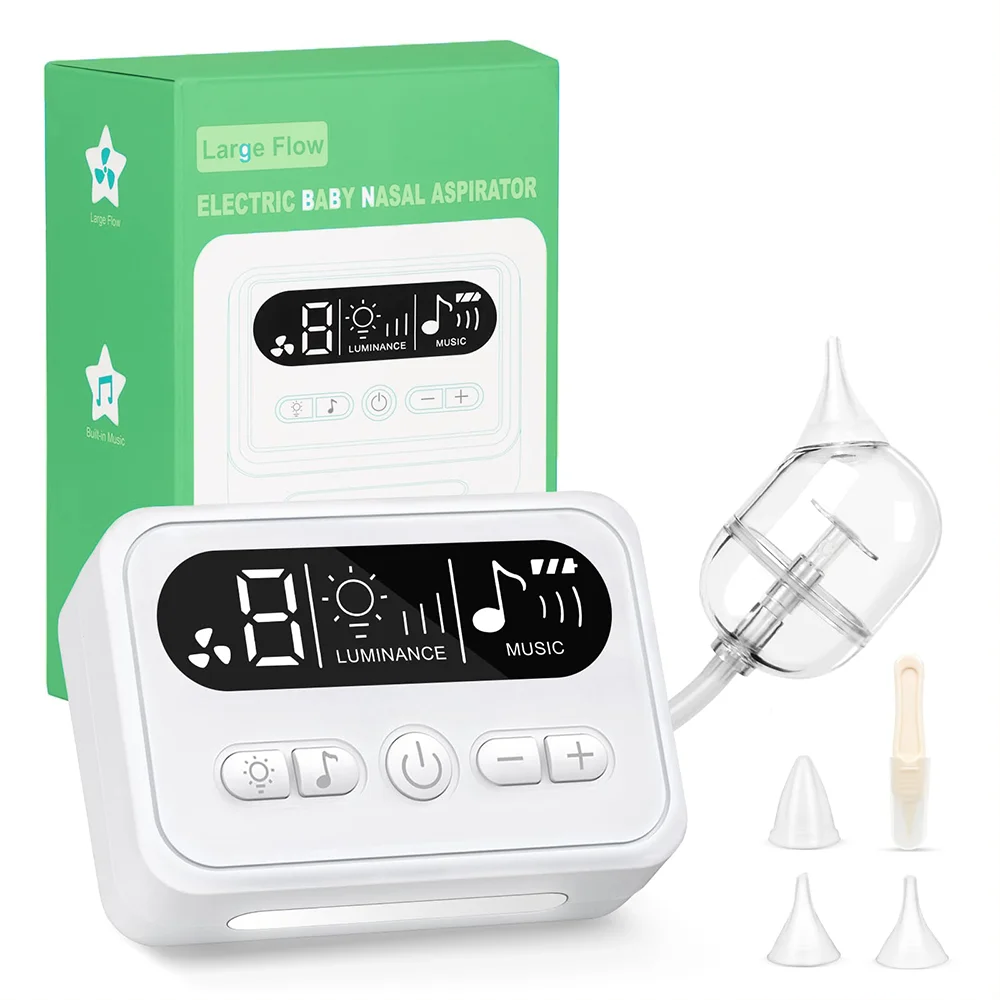 Aspirador Nasal para bebé, limpiador de nariz eléctrico con música integrada y luz nocturna, succionador de nariz recargable para bebés