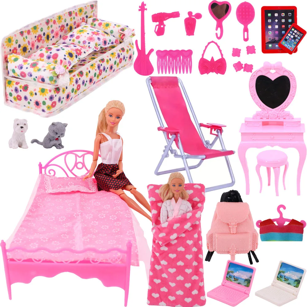 Muebles para Barbiees, accesorios de ropa para muñecas, espejo de cama 1/6, decoración para casa de muñecas, accesorios para muñecas Bjd, casco de comida para Barbies