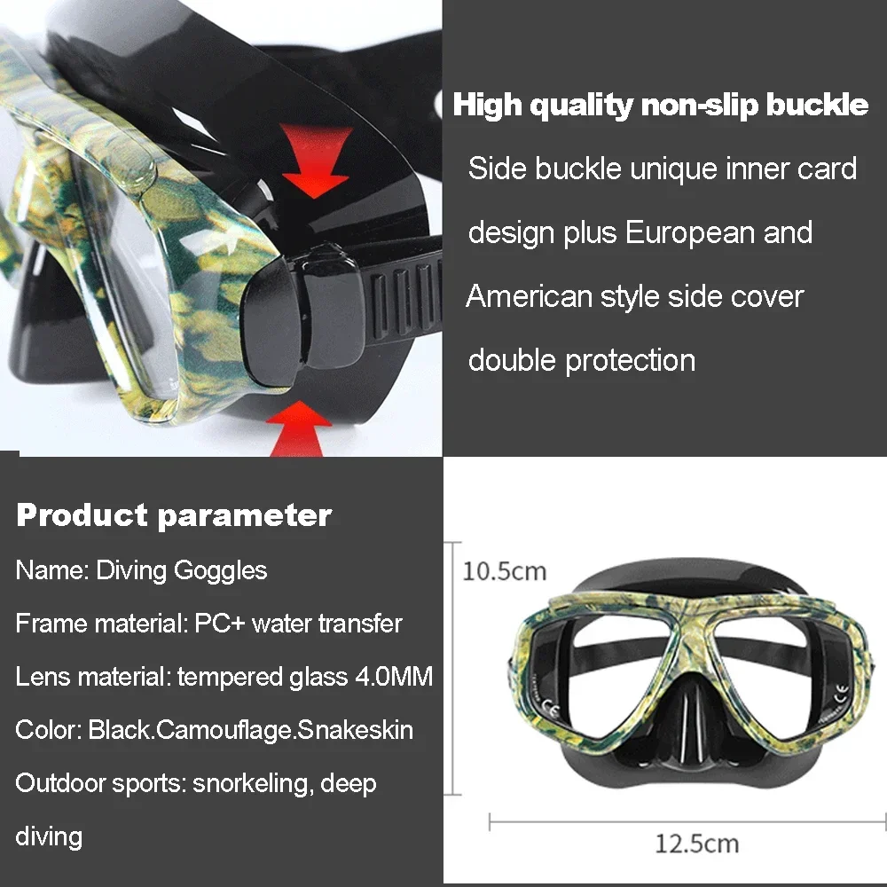 Máscara de Buceo para Adultos con Prescripción Médica para Miopía, con Cristal Templado, Spray Antivaho, Borde de Silicona, Transparente Negro