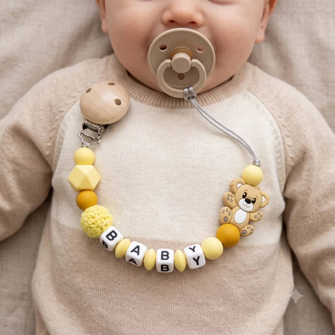 Clip para Chupete Personalizado con Nombre 2026, Cadena de Silicona con Osito, Mordedor Libre de BPA, Soporte para Chupete, Regalo para Baby Shower