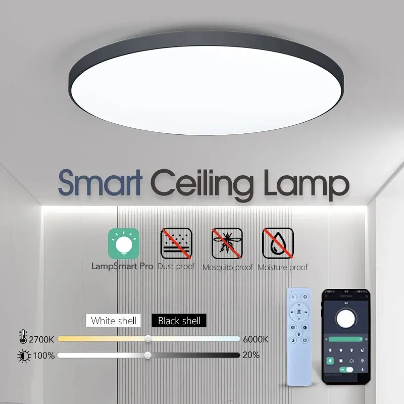 Lámpara de techo Led inteligente para dormitorio y sala de estar, luces modernas regulables con Control remoto por aplicación, 36W, 50W, 220V