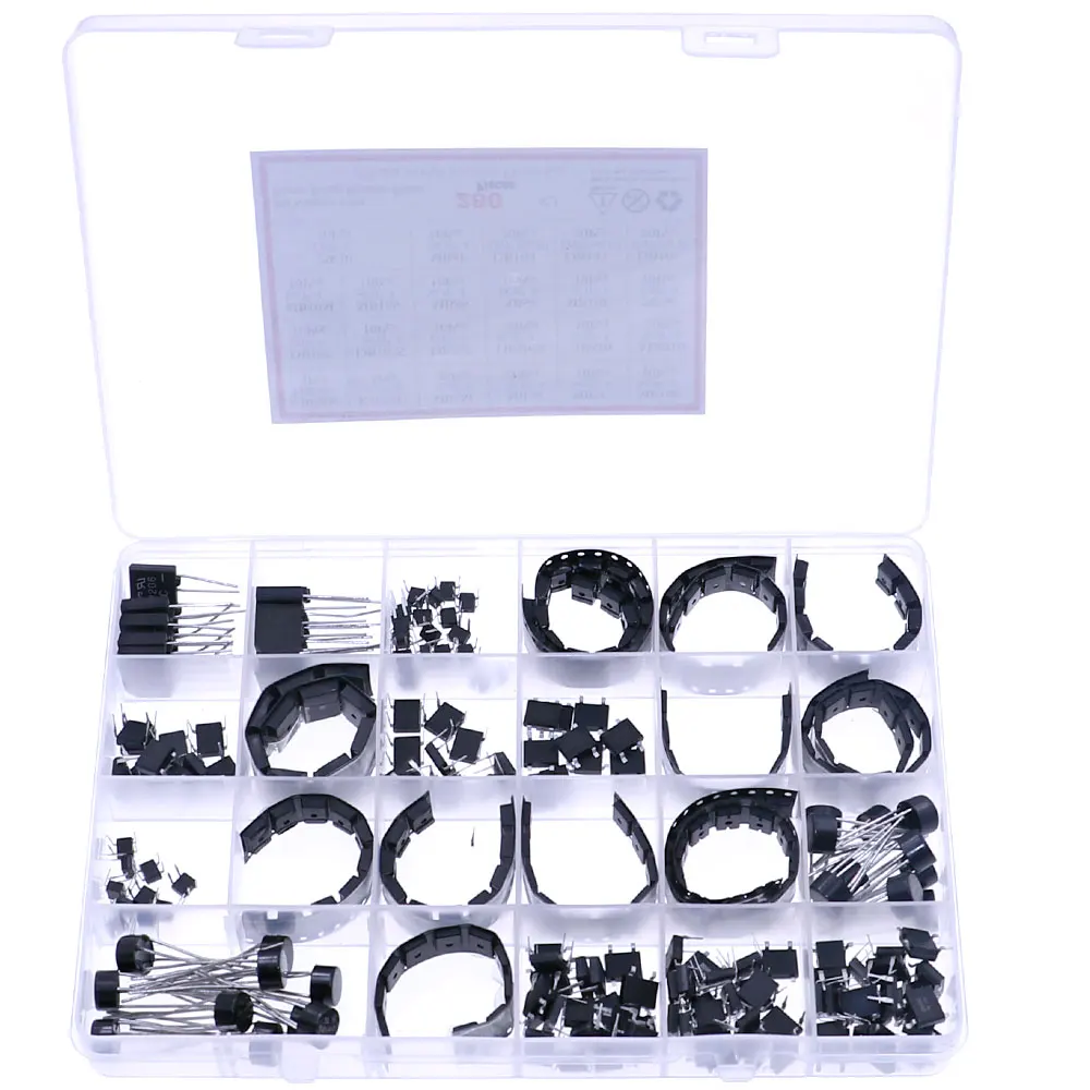 280 Uds 27 estilos Kit rectificador de puente DB106 KBP206 KBP307 MB6M MB10F MB6S DB107 DB207 ABS10 MB10M 2W10 MB8F DB104 ABS8 ABS210