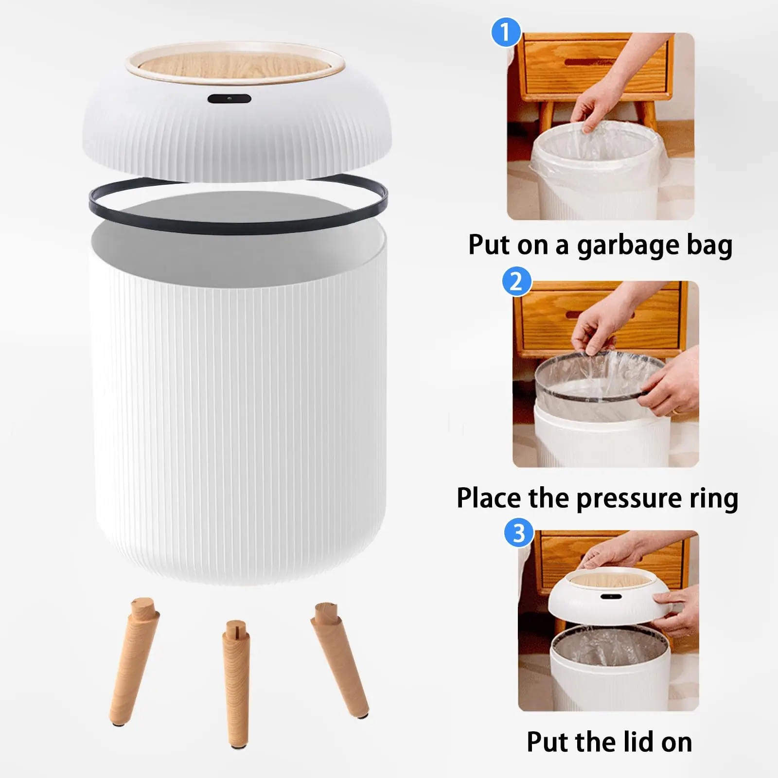 Cubo de basura automático con tapa, cubo de basura inteligente de plástico pequeño, cubo de basura con sensor de movimiento para dormitorio, baño, cocina, oficina