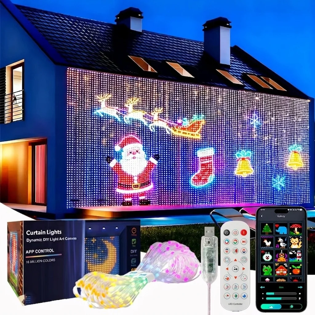 Cortina de luces LED inteligente con control por aplicación, RGB regulable, patrones personalizables, iluminación ambiental musical para el hogar, fiestas, decoración navideña