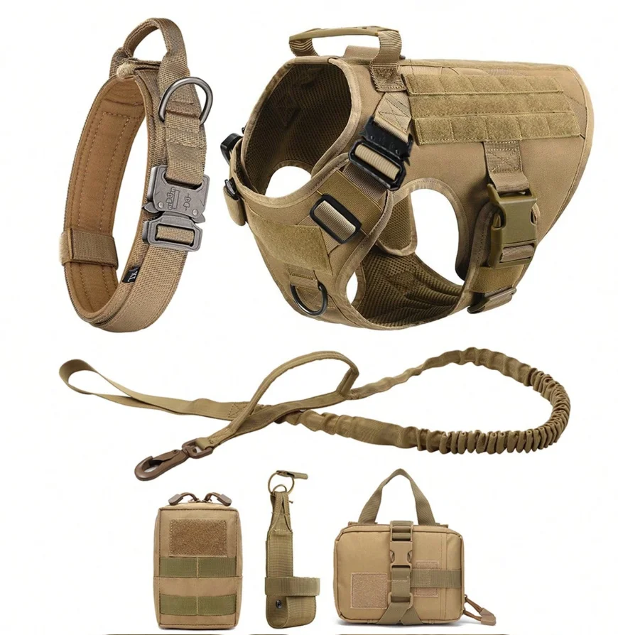 Collar grande para perro, conjunto de arnés y correa para perro, chaleco para mascota, arneses tácticos de pastor alemán para perros pequeños