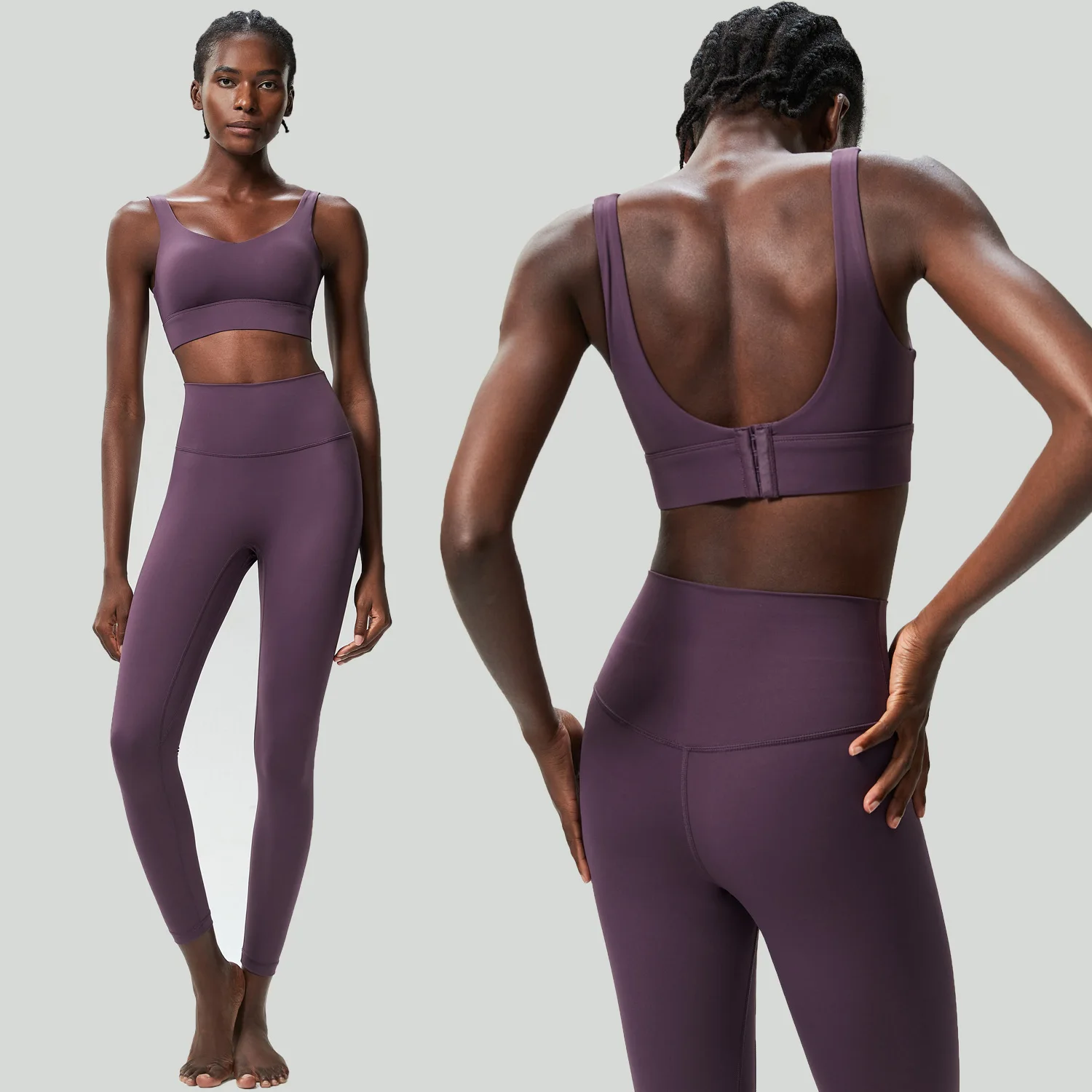 Conjunto Deportivo de Dos Piezas para Yoga, Color Sólido, Elástico, Suave, Transpirable, de Secado Rápido, para Gimnasio, Running y Entrenamiento