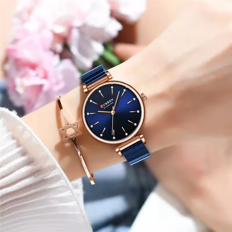 CURREN 9081 Reloj de Cuarzo Elegante y Sofisticado para Mujer, Resistente al Agua, Correa de Acero Inoxidable, Reloj de Negocios para Mujer, Relojes de Mujer