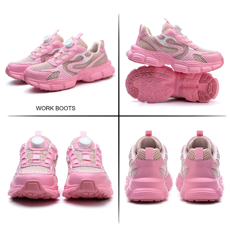 Zapatos de seguridad con botón giratorio para mujer, zapatillas de trabajo transpirables, zapatos con punta de acero, zapatos de protección para mujer, zapatos de trabajo a prueba de pinchazos