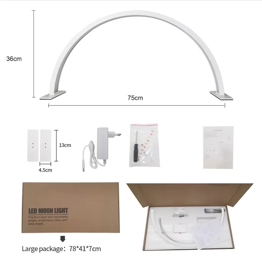 Luz LED de media luna regulable de 29,53 pulgadas 39W 2700 K-6500 K lámpara de mesa de media luna 3 modos de luz para artistas de pestañas y tatuajes