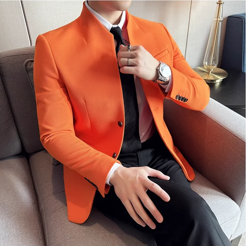 Waffle nuevo traje chino con cuello levantado abrigos hombres Slim Fit negocios Casual trajes de moda chaqueta Formal Social fiesta de graduación esmoquin