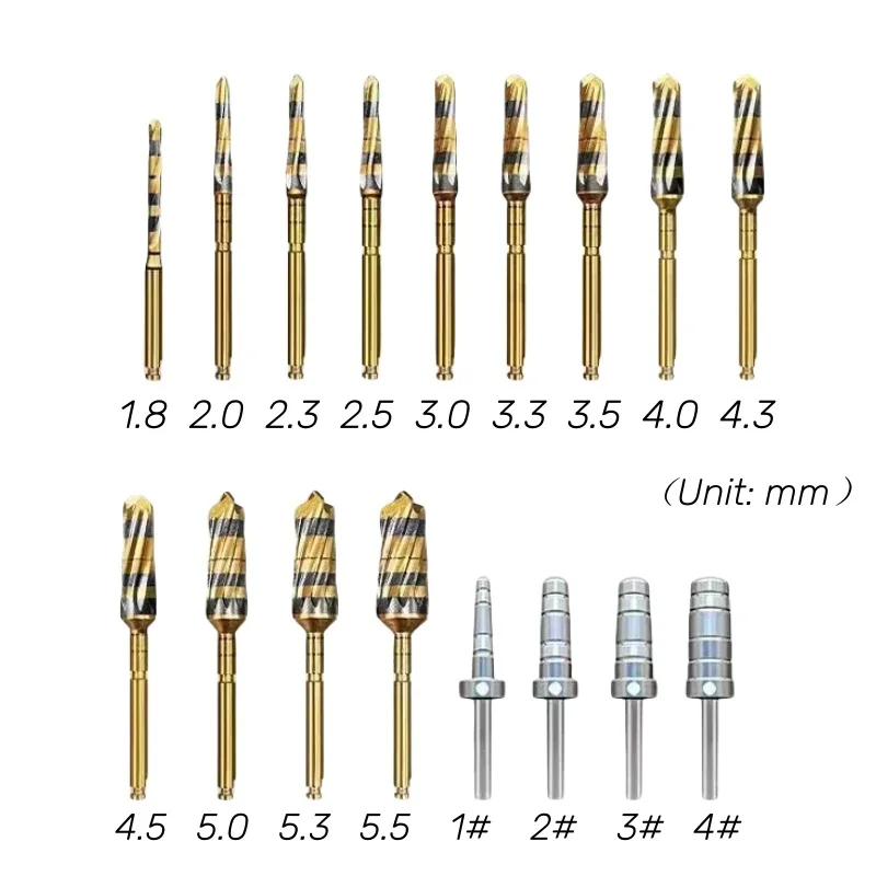 Juego de 17 brocas dentales para osseodensificación, brocas para expansión de crestas y corte de hueso para cirugía, herramientas para implantes dentales