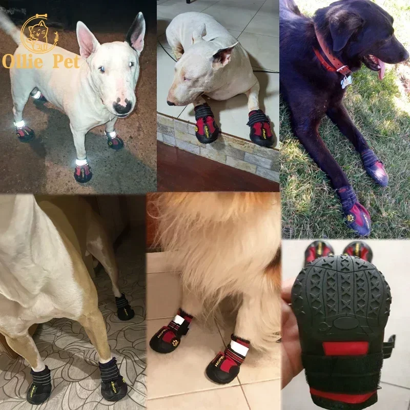 Zapatos para perros, Botas de lluvia antideslizantes impermeables, cálidas, reflectantes para nieve, para entrenamiento deportivo para mascotas pequeñas y grandes, protege los pies de las mascotas, 4 Uds.