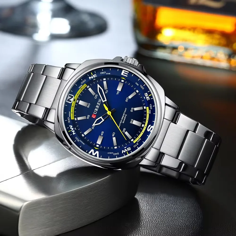 Reloj de Cuarzo CURREN 8455 para Hombre, Esfera Grande, Resistente al Agua, Correa de Acero Inoxidable, Casual, Elegante, para Negocios, Reloj Hombre