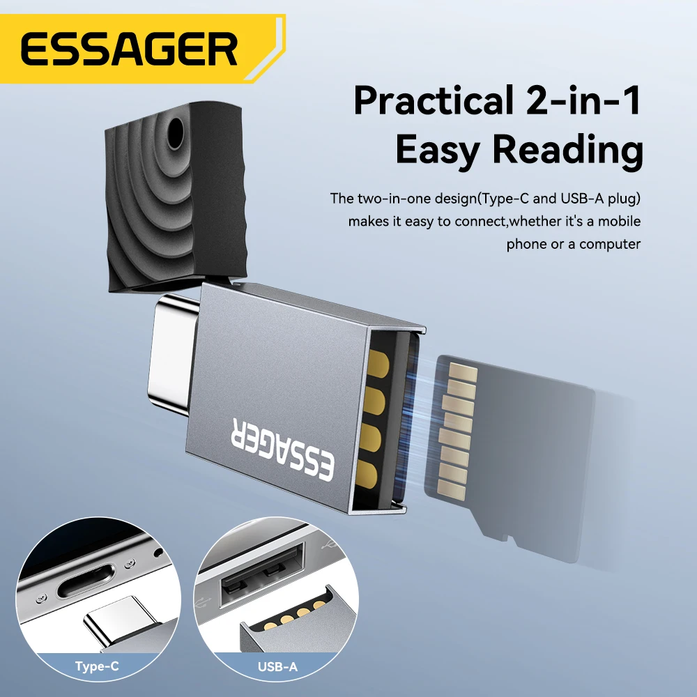 Essager 2 en 1 lector de tarjetas USB2.0 lector de tarjetas Micro SD adaptador USB lector de tarjetas de alta velocidad tarjeta de memoria TF para accesorios de ordenador portátil