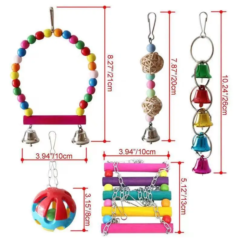 Juego de juguetes para pájaros combinados, columpio, juguetes de entrenamiento para masticar, hamaca colgante para loros pequeños, jaula para loros, campana, perca, juguetes con escalera