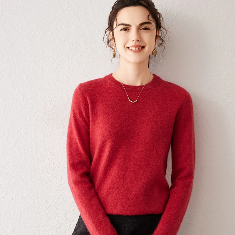 Suéter de Cachemira 100% Pura para Mujer, Otoño-Invierno 2026, Cuello Redondo, Manga Larga, Cálido, Suave, Tejido, Nuevo, Ropa de Mujer