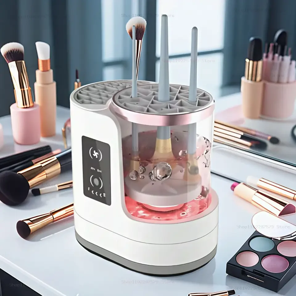 Máquina Limpiadora de Brochas de Maquillaje Eléctrica 3 en 1 con Secador de Brochas de Maquillaje, Soporte, Herramienta Limpiadora de Brochas Cosméticas Automática Portátil con USB