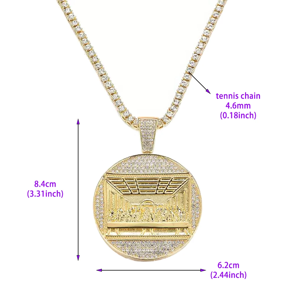 Nuevo colgante de última cena, collar de cadena cubana con cadena helada de 14mm, moda Hip Hop, colgante para hombres, collares de tenis, joyería