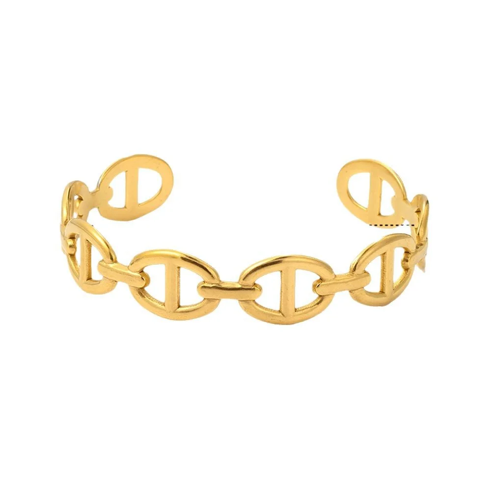 Pulsera abierta de acero inoxidable con diseño de nariz de cerdo, chapada en oro, a prueba de agua y resistente a la decoloración, para mujer.