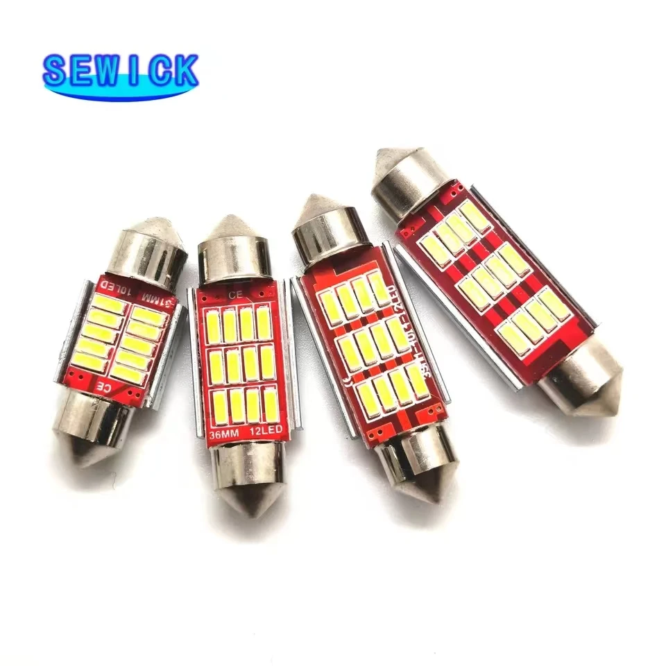 100 Uds adorno C5W CANBUS sin Error Auto luz 12 SMD 4014 LED 31mm 36mm 39mm 41mm Interior del coche lámpara de techo bombilla de lectura blanco 12V