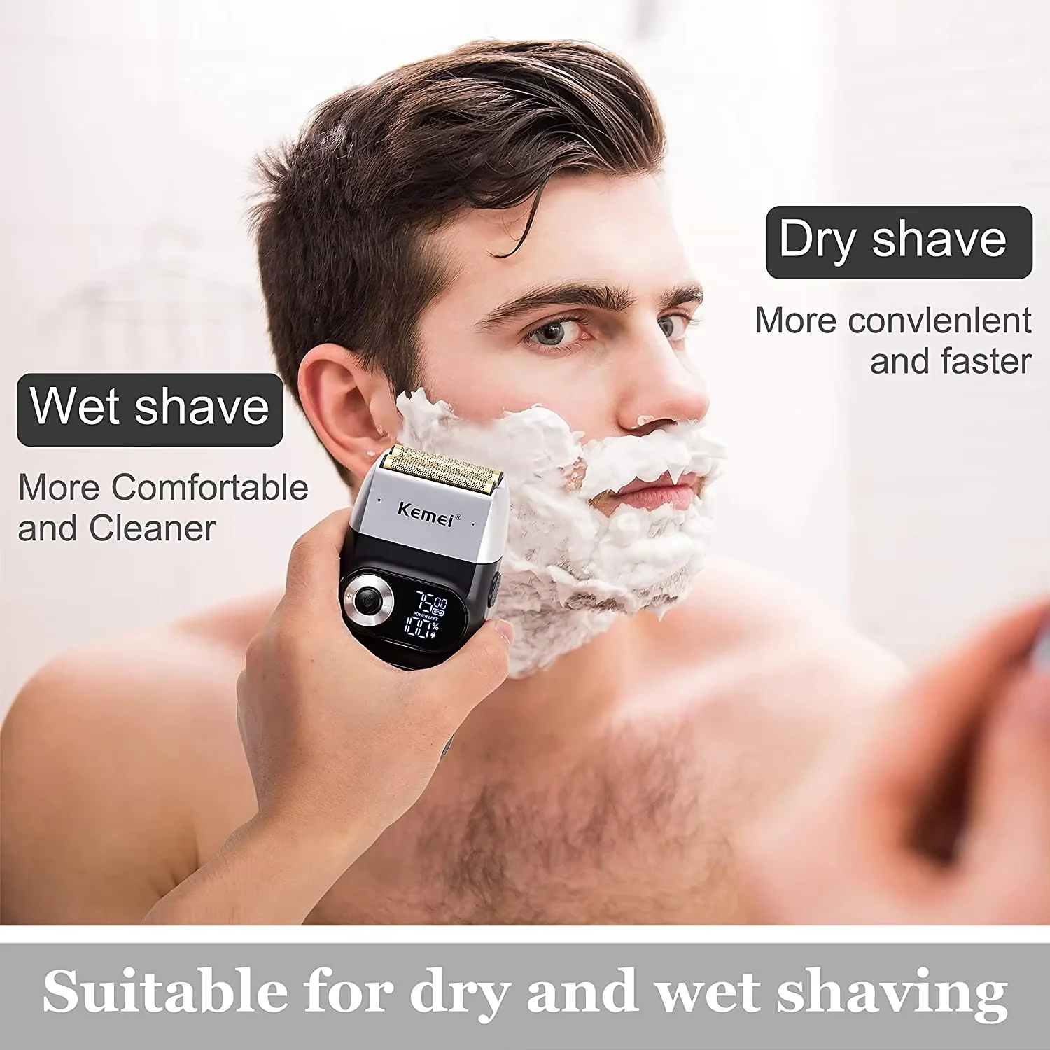 Kemei KM-2026 KM-2027 Afeitadora eléctrica recargable 2 en 1 Afeitadora alternante LCD para hombres Recortadora de barba con carga USB