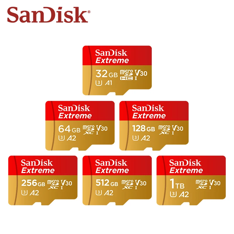 SanDisk-tarjeta Micro SD V30, 32GB, 64GB, TF Clase 10, 128GB, tarjeta de memoria extrema para cámara Drone 100% Original hasta 190 Mb/s
