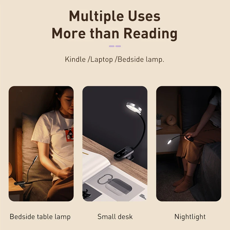 Baseus-Lámpara de mesa con Clip LED, lámpara de escritorio inalámbrica regulable continua, luz de lectura recargable por USB táctil, luz LED nocturna para ordenador portátil